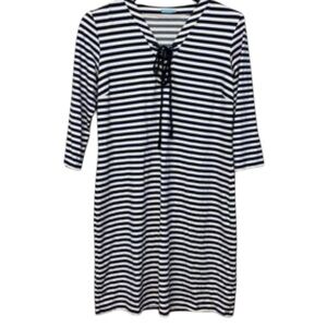 J McLaughlin Blue Striped Nautical Sailor Dress Size L Catalina Cloth Resortwear